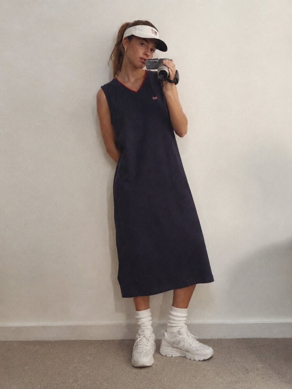 Polo Ralph Lauren Vintage Navy Blue VNeck Tank Dress 100% Cotton Prep Heritage M